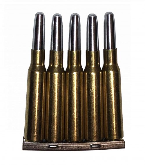 7mm Spanish Mauser in Stripper Clip Cupronickel Dummy Rounds Snap Caps Fake Bullets J&M Spec INERT